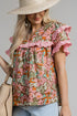 Multicolour Floral Tiered Ruffled Short Sleeve Blouse