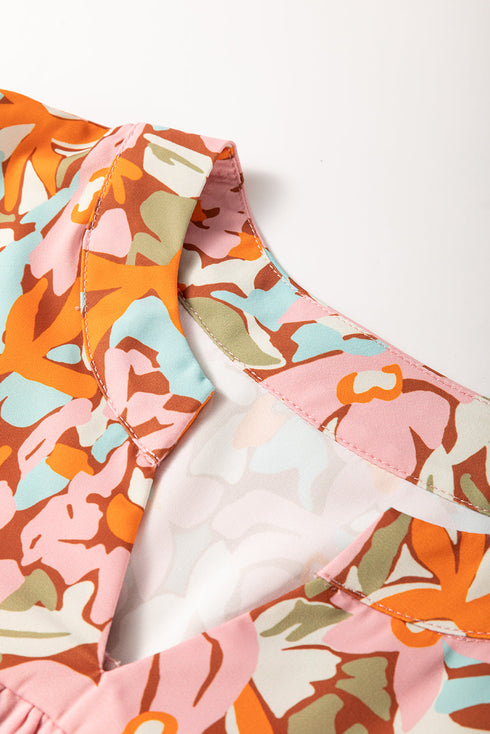 Multicolour Floral Tiered Ruffled Short Sleeve Blouse