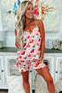 Multicolour Floral V Neck Cami Top and Ruffled Shorts Lounge Set