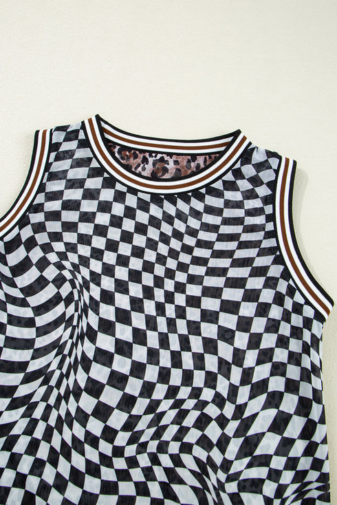 Multicolour Leopard Checkered Double Printed Reversible Sleeveless Long Dress