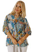Multicolour Plus Size Floral Print Half Sleeve Slit Neck Blouse