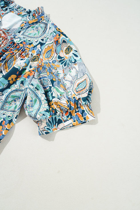 Multicolour Plus Size Floral Print Half Sleeve Slit Neck Blouse