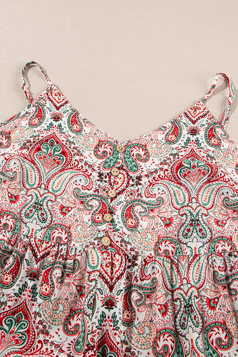 Multicolour Plus Size Paisley Print Sleeveless V Neck Jogger Jumpsuit