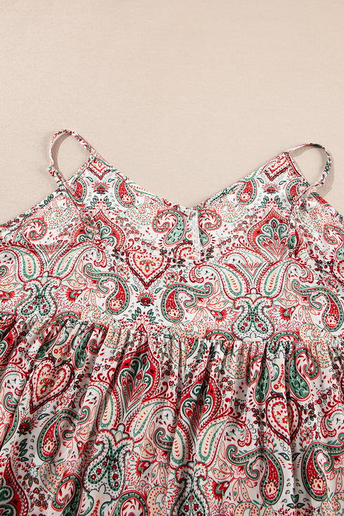 Multicolour Plus Size Paisley Print Sleeveless V Neck Jogger Jumpsuit