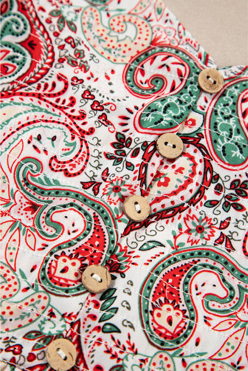 Multicolour Plus Size Paisley Print Sleeveless V Neck Jogger Jumpsuit