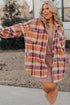 Multicolour Plus Size Plaid Print Collared Button up Jacket