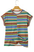 Multicolour Striped Pattern Twist Hem Short Sleeve Top