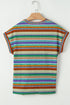 Multicolour Striped Pattern Twist Hem Short Sleeve Top