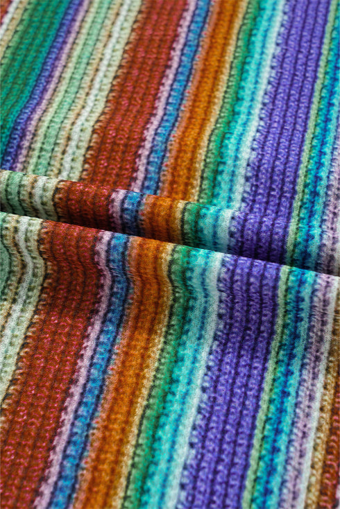 Multicolour Striped Pattern Twist Hem Short Sleeve Top