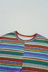 Multicolour Striped Pattern Twist Hem Short Sleeve Top