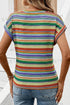 Multicolour Striped Pattern Twist Hem Short Sleeve Top