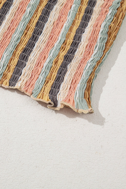 Multicolour Vertical Striped Smocked Cami Top Wide Leg Pants Set