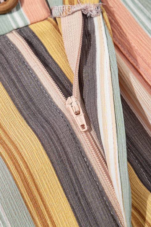 Multicolour Vertical Striped Smocked Cami Top Wide Leg Pants Set