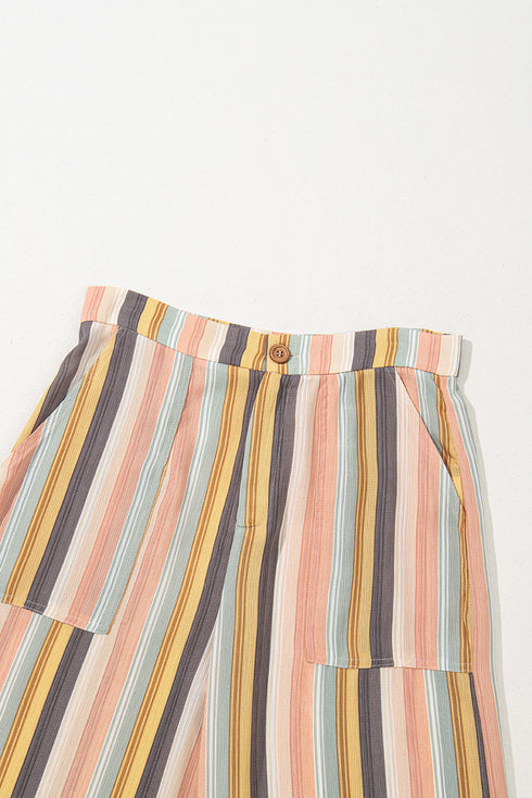 Multicolour Vertical Striped Smocked Cami Top Wide Leg Pants Set