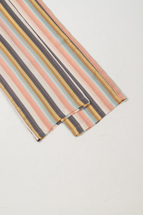 Multicolour Vertical Striped Smocked Cami Top Wide Leg Pants Set