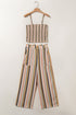 Multicolour Vertical Striped Smocked Cami Top Wide Leg Pants Set
