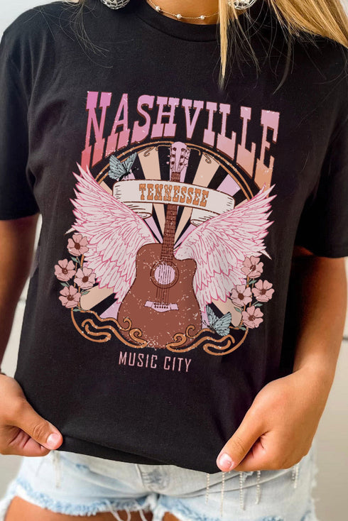 Music City Graphic Print Crew Neck Short Sleeve Tee