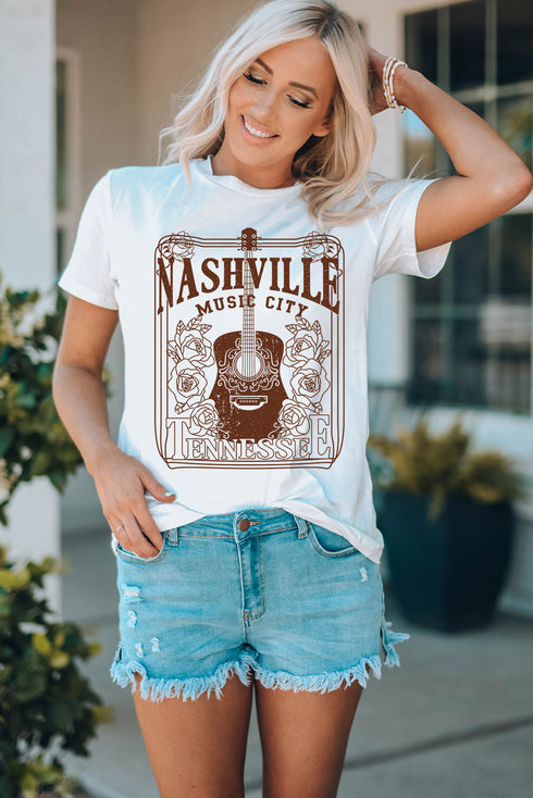 Music City Letter Print Crew Neck Tee