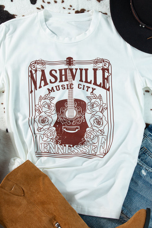 Music City Letter Print Crew Neck Tee