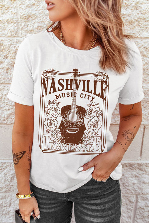 Music City Letter Print Crew Neck Tee