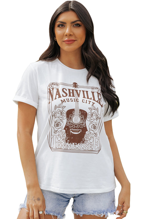 Music City Letter Print Crew Neck Tee