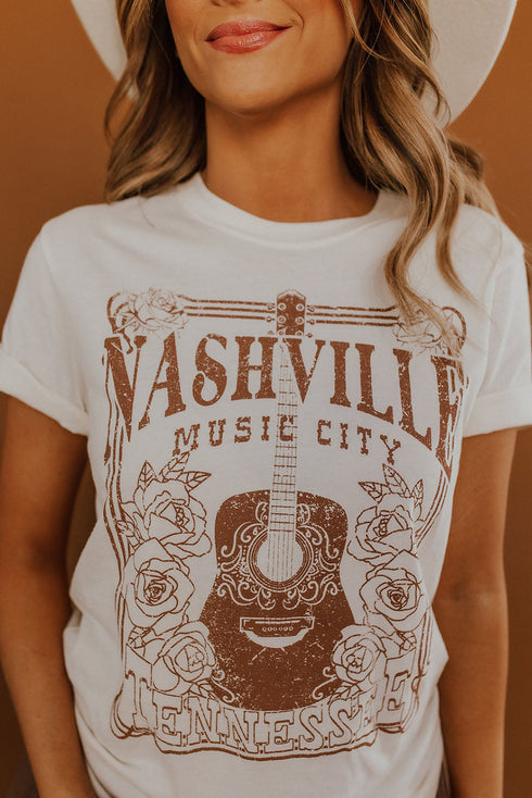 Music City Letter Print Crew Neck Tee