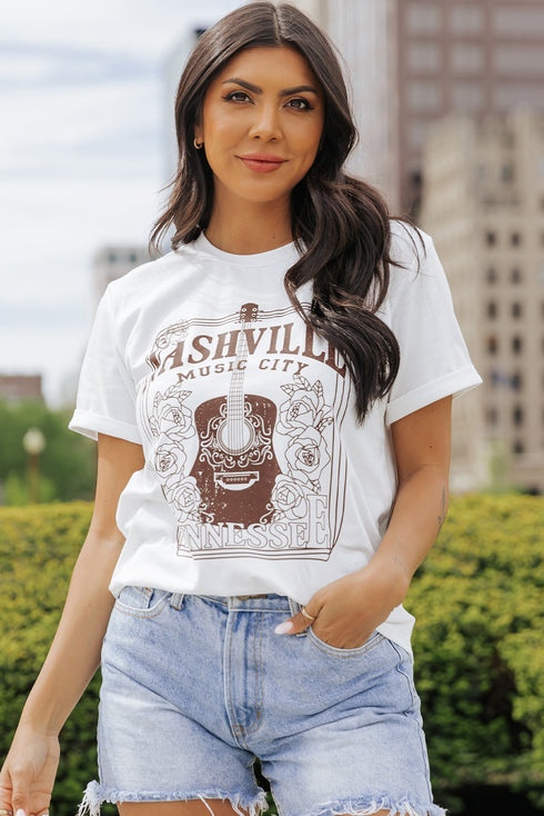 Music City Letter Print Crew Neck Tee