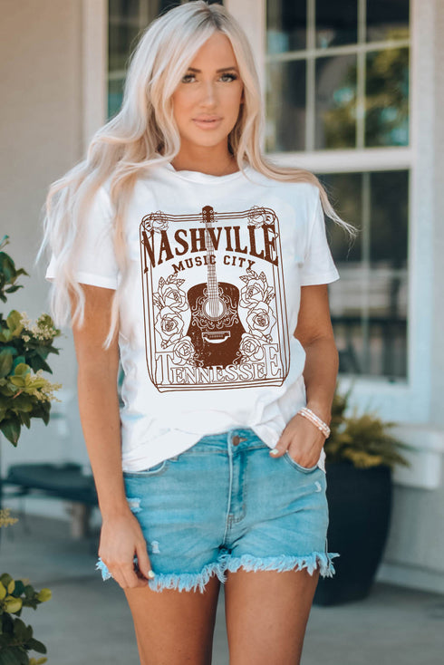 Music City Letter Print Crew Neck Tee