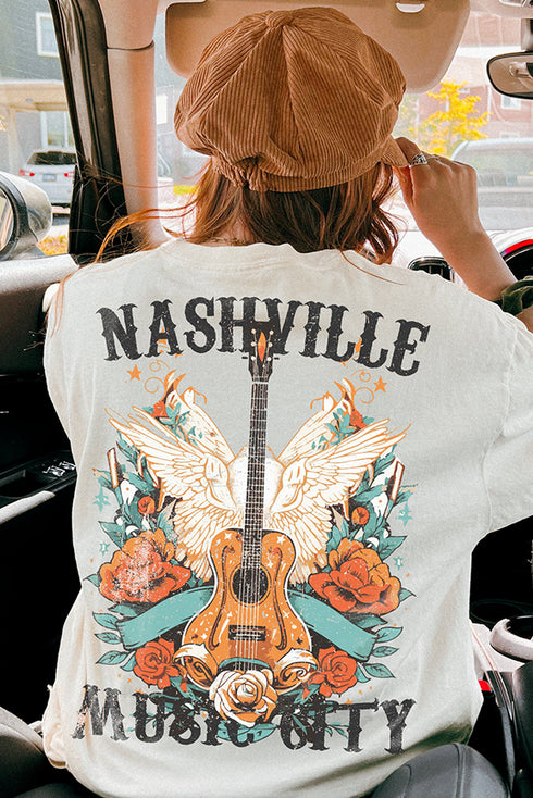 Music City Nashville Guitar Wings Graphic Summer Tee
