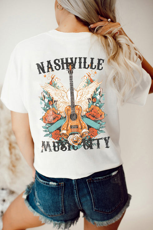 Music City Nashville Guitar Wings Graphic Summer Tee
