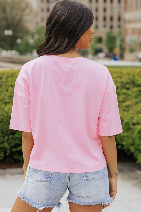 Music City Sequin Graphic Fringed Hem Cotton Tee