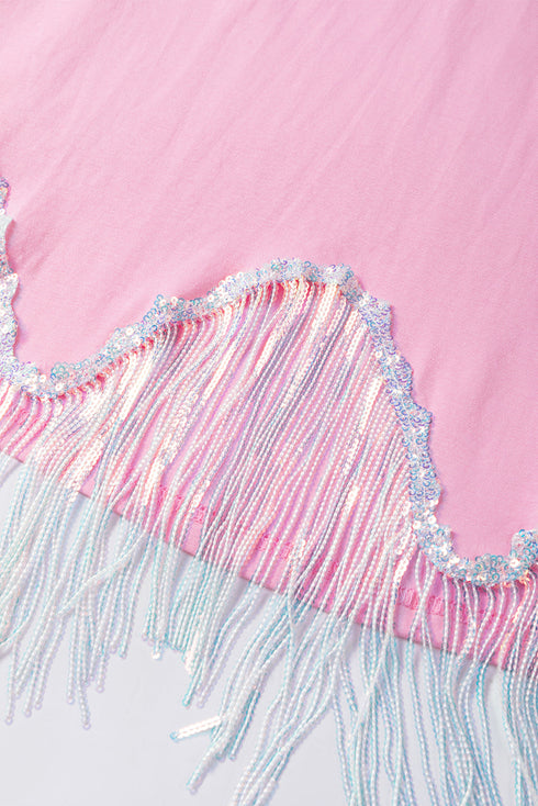 Music City Sequin Graphic Fringed Hem Cotton Tee