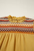 Mustard Geometric Short Puff Sleeve Frilled Collar Blouse