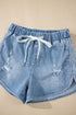 Myosotis Drawstring High Waist Distressed Denim Shorts