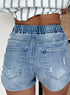 Myosotis Drawstring High Waist Distressed Denim Shorts