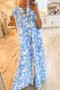 Myosotis Floral Print Half Button Wide Leg Relaxed Sleeveless Jumpsuit