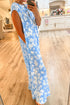 Myosotis Floral Print Half Button Wide Leg Relaxed Sleeveless Jumpsuit