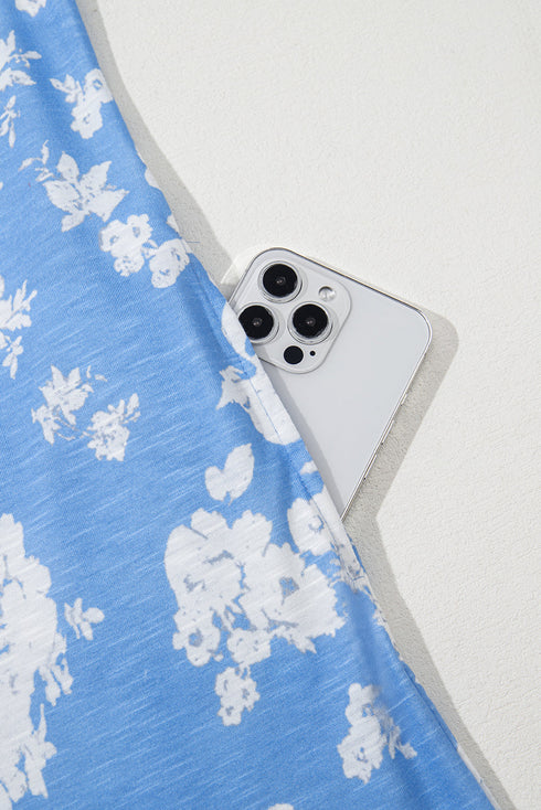 Myosotis Floral Print Half Button Wide Leg Relaxed Sleeveless Jumpsuit