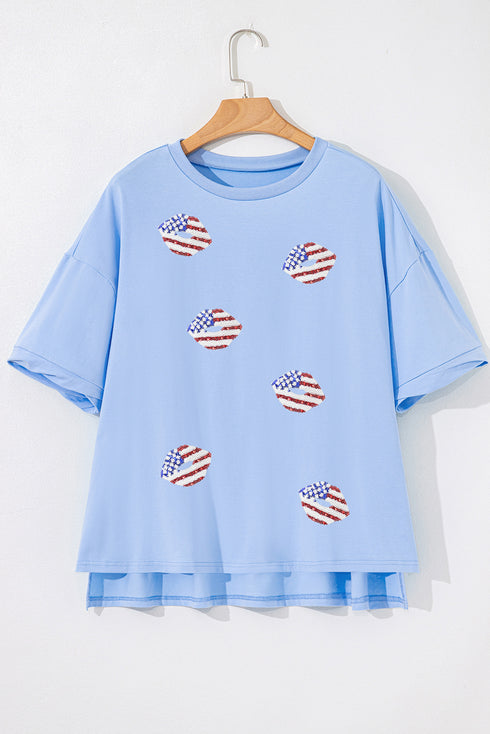 Myosotis Kiss American Flag Sequin Lip Graphic Oversize T Shirt