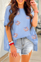 Myosotis Kiss American Flag Sequin Lip Graphic Oversize T Shirt