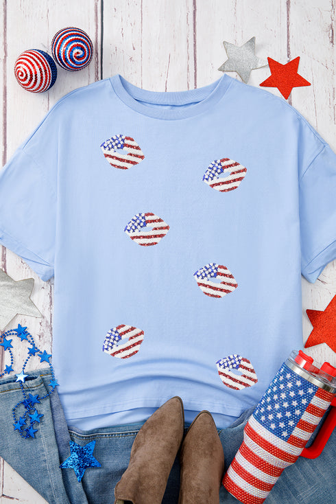 Myosotis Kiss American Flag Sequin Lip Graphic Oversize T Shirt
