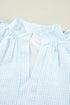 Myosotis Seersucker Ruffled Puff Sleeve Stand Neck Mini Dress
