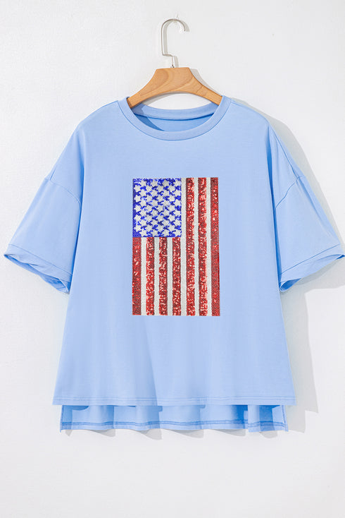 Myosotis Sequined American Flag Dropped Shoulder T Shirt