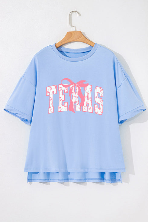 Myosotis TEXAS Bow Graphic Half Sleeve Drop Shoulder Loose Tee