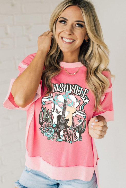 Nashville Girls Trip Cactus Cowgirl Graphic Oversized Tee