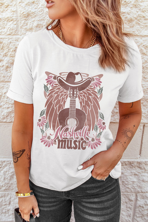 Nashville Hat And Guitar Graphic Short Sleeve Tee