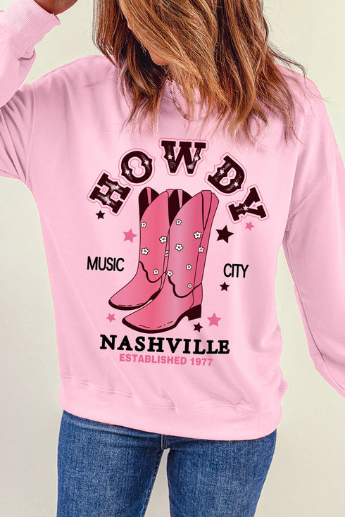 Nashville Howdy Western Boot Graphic Crewneck Sweatshirt