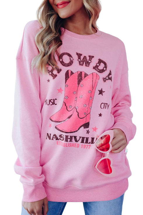 Nashville Howdy Western Boot Graphic Crewneck Sweatshirt