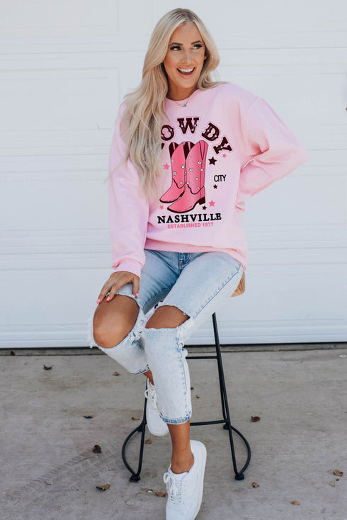 Nashville Howdy Western Boot Graphic Crewneck Sweatshirt