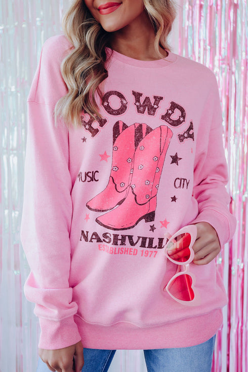 Nashville Howdy Western Boot Graphic Crewneck Sweatshirt